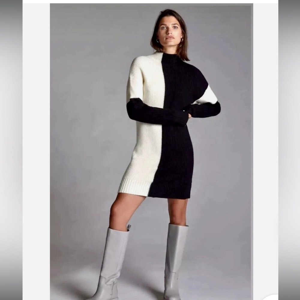Daily Practice Sweater Dress | Tunic, Mock Neck, Long Sleeve Black Ivory Size M - Picture 7 of 11